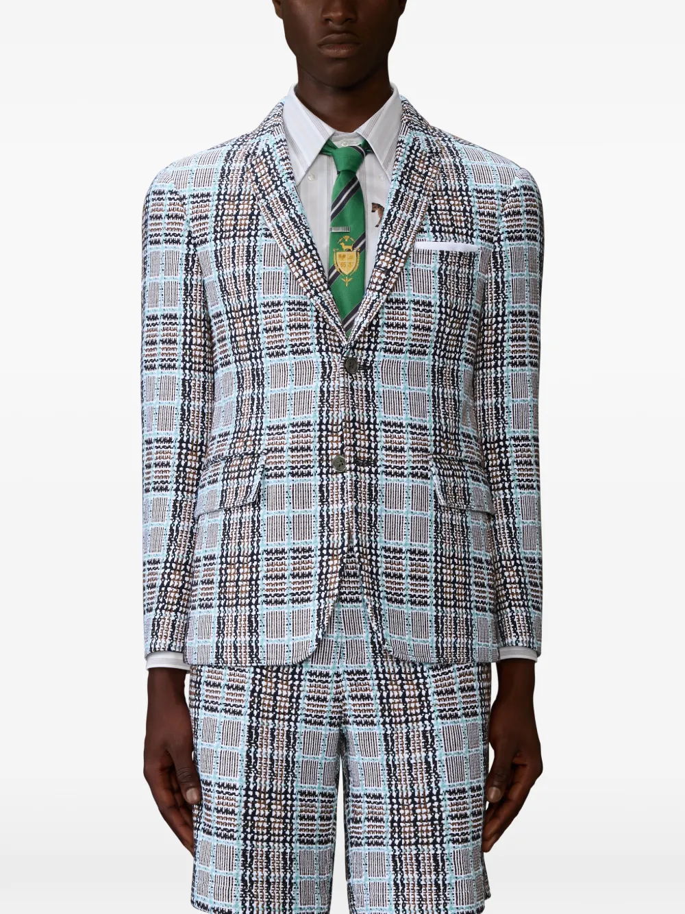 Thom Browne Plaid-patterned Blazer In Blue