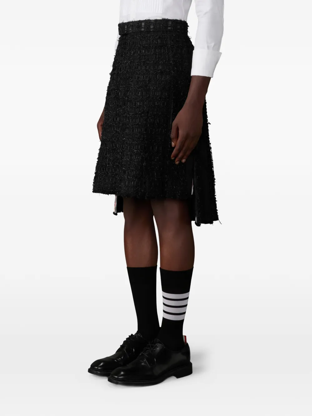 Thom Browne Tweed midi-rok met logodetail Zwart