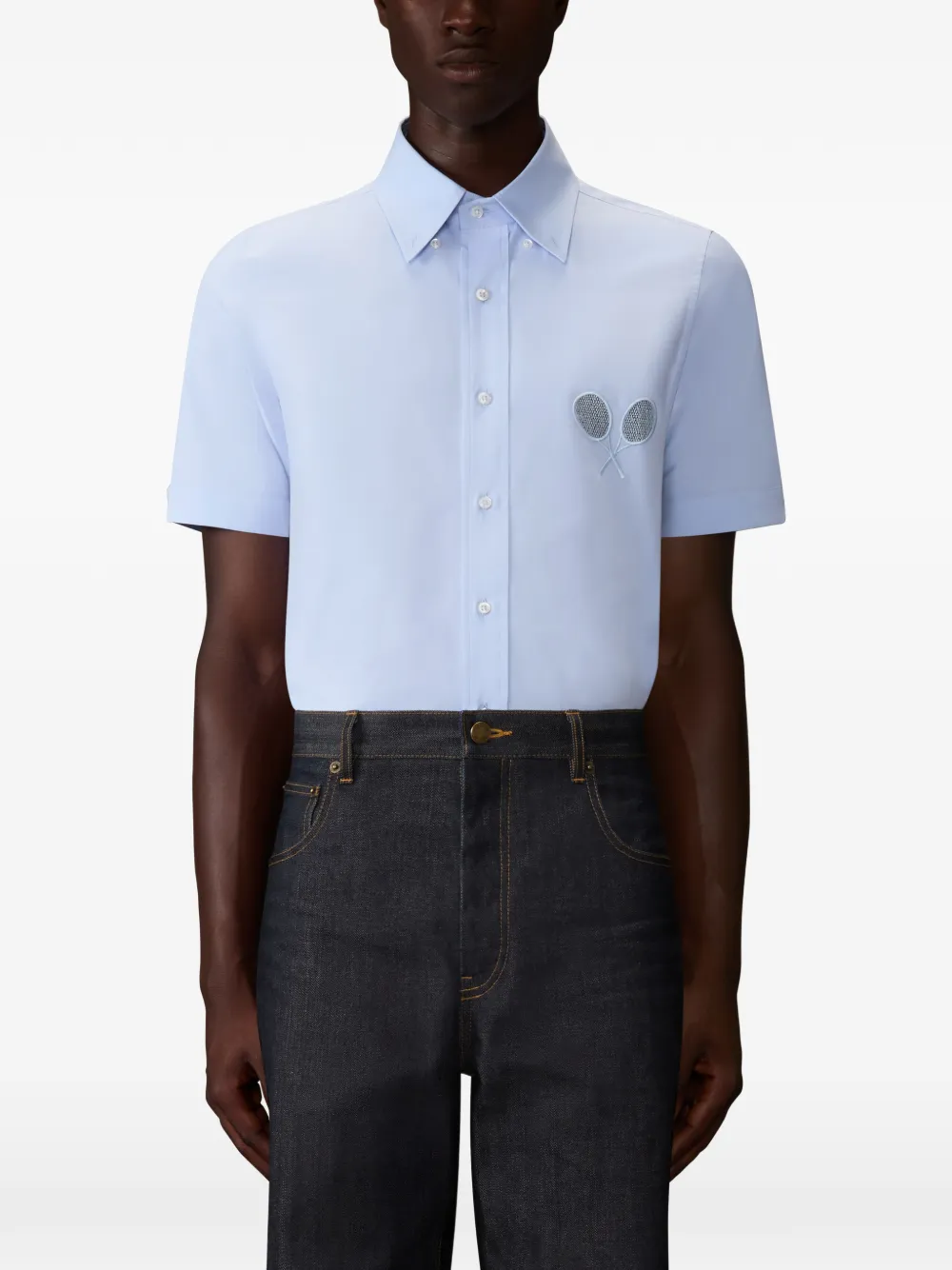 Thom Browne Overhemd met geborduurd racket en korte mouwen Blauw