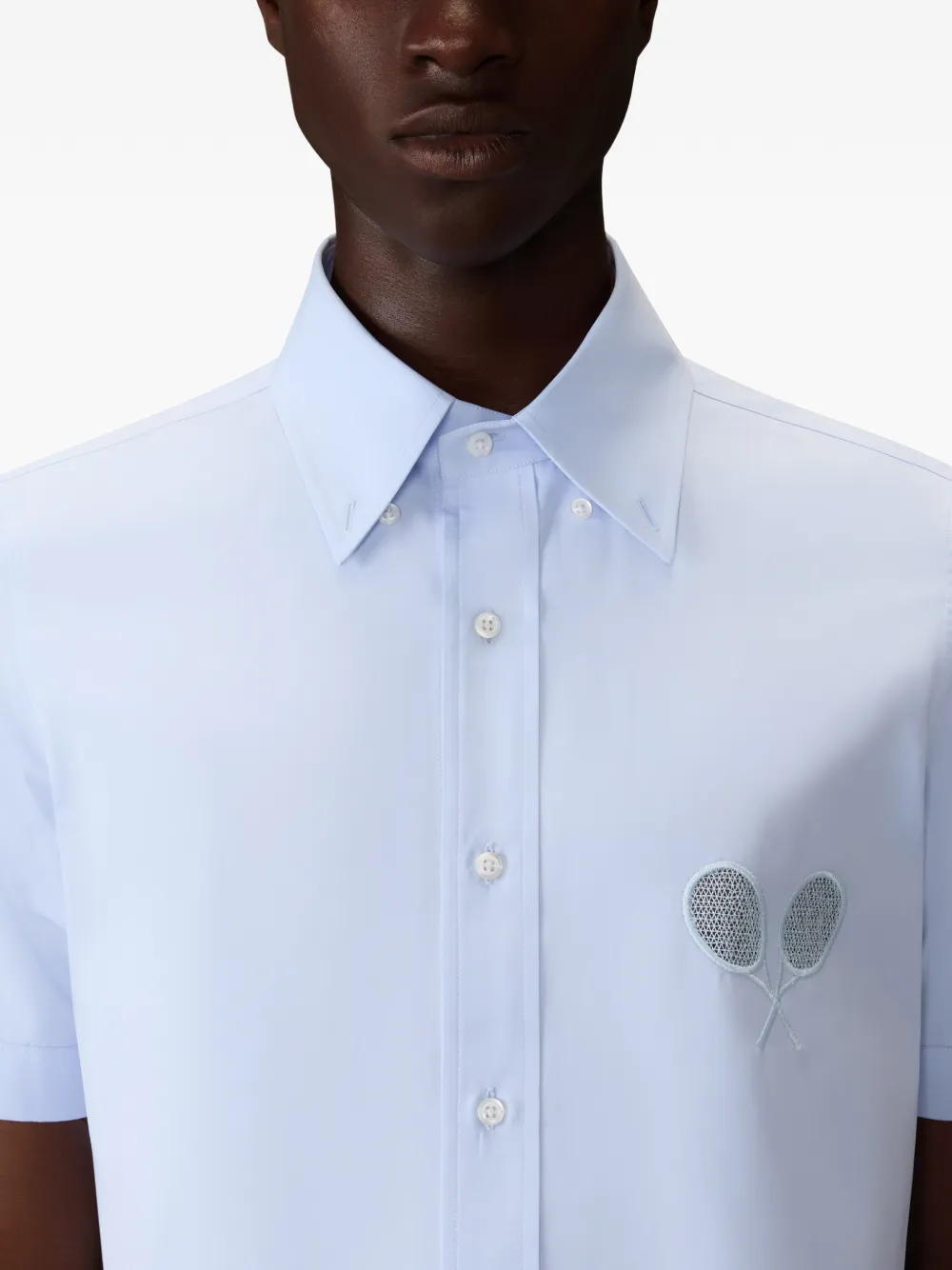 Thom Browne Overhemd met geborduurd racket en korte mouwen Blauw