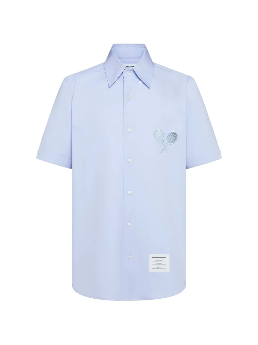 Thom Browne solid poplin tennis racquet embroidery short sleeve shirt