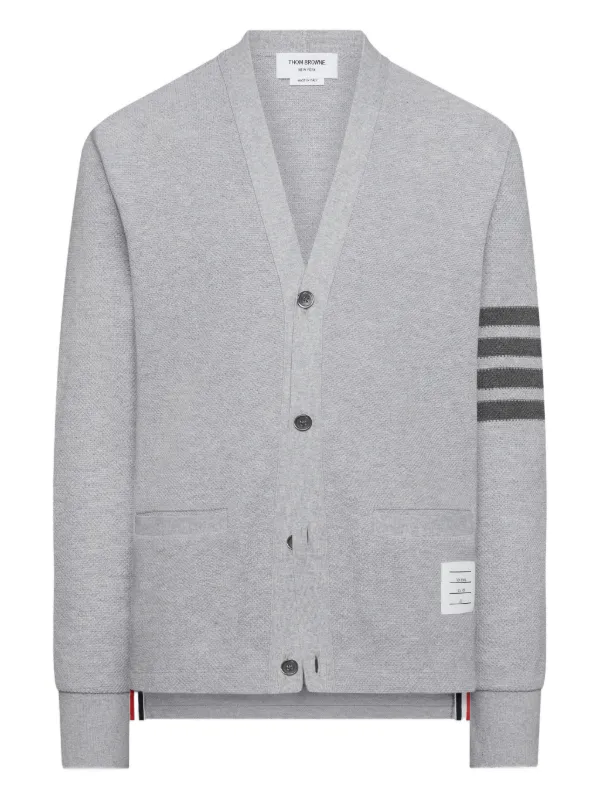 Thom Browne Textured Pique 4-Bar Cardigan | Grey | FARFETCH AO