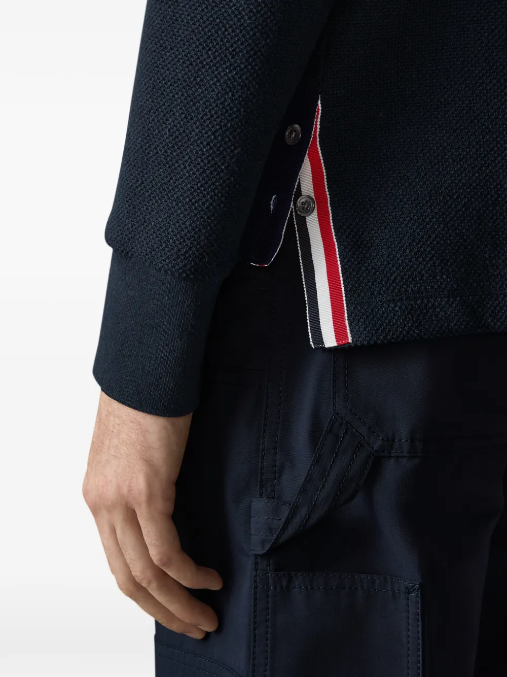 Thom Browne 4-Bar poloshirt met textuur en lange mouwen Blauw