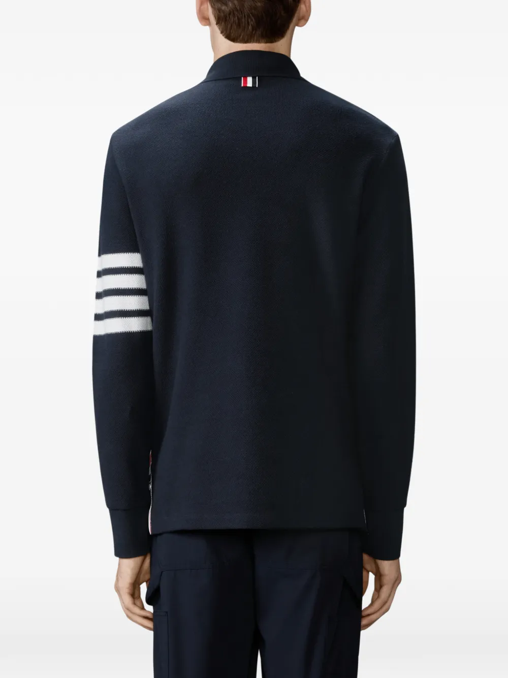 Thom Browne 4-Bar poloshirt met textuur en lange mouwen Blauw