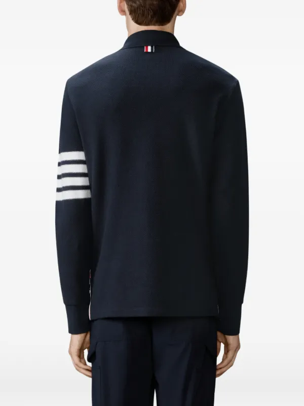 Thom Browne 4-Bar textured-pique long-sleeved Polo Shirt | Blue