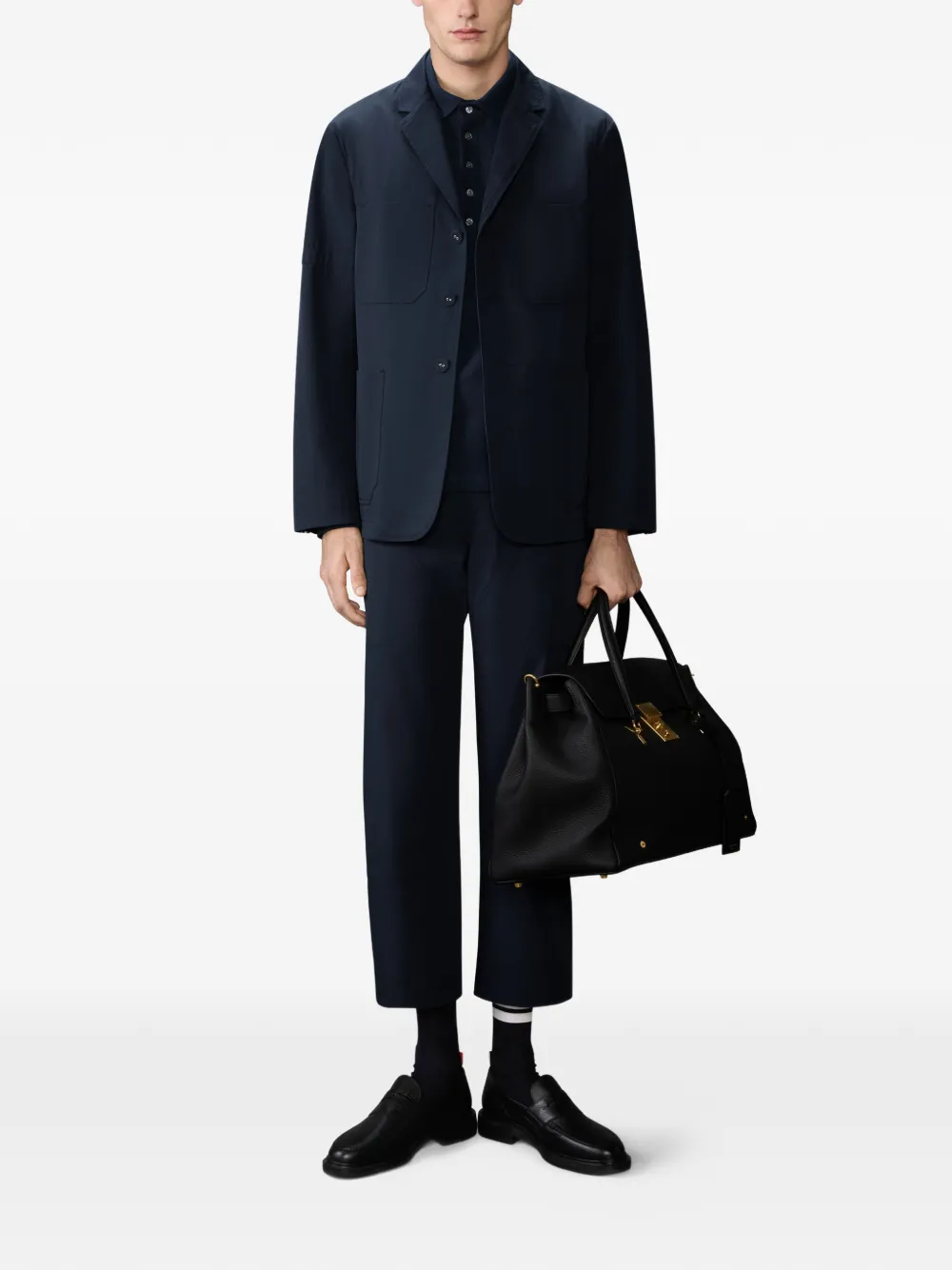 Thom Browne 4-Bar poloshirt met textuur en lange mouwen - Blauw