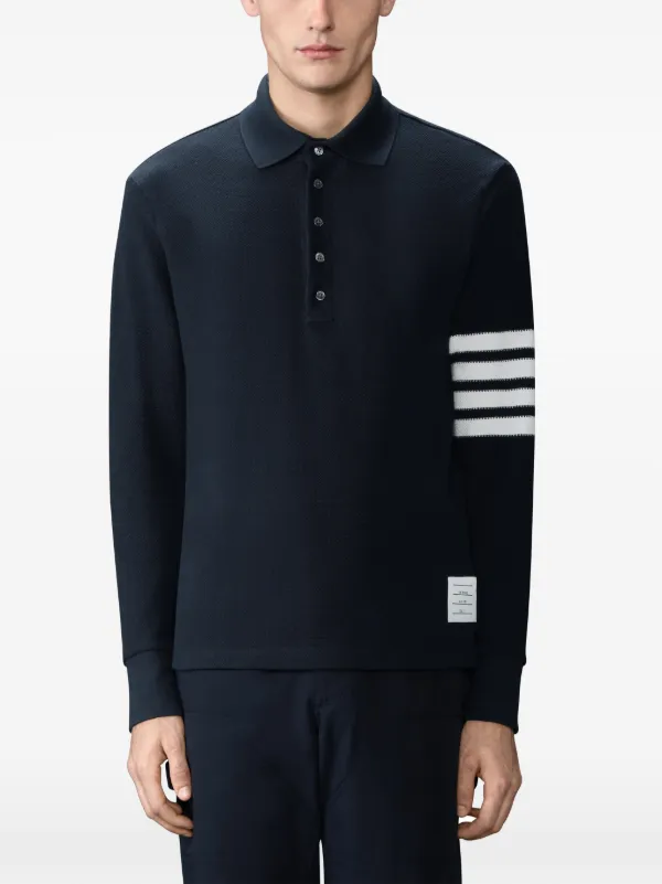 Thom Browne 4-Bar textured-pique long-sleeved Polo Shirt | Blue
