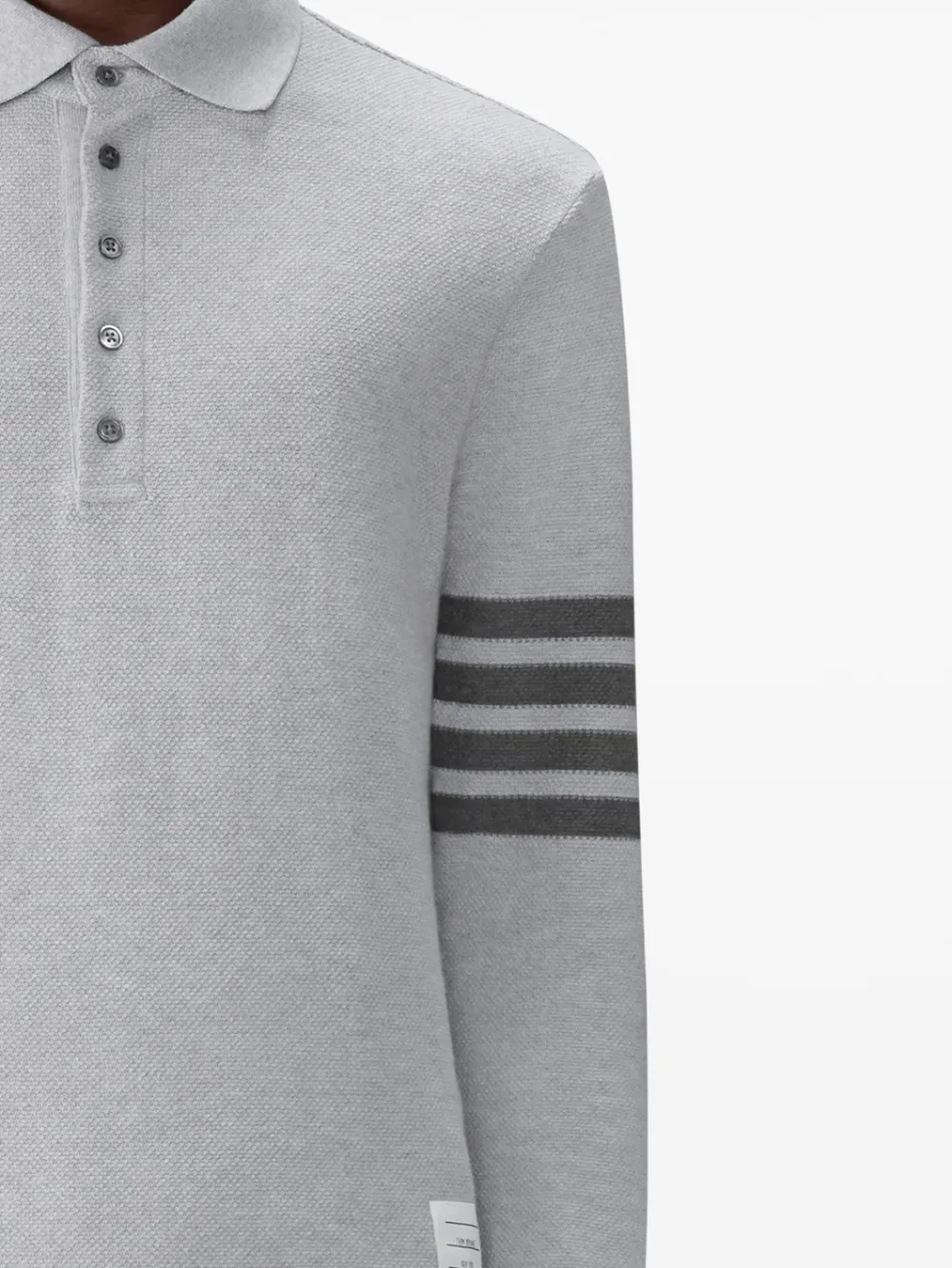 4-Bar textured-pique long-sleeved polo shirt