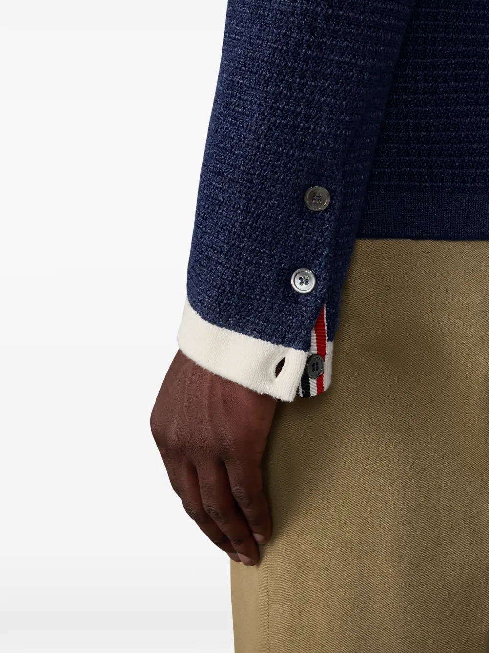 Thom Browne 4-Bar linnen vestjack met textuur Blauw