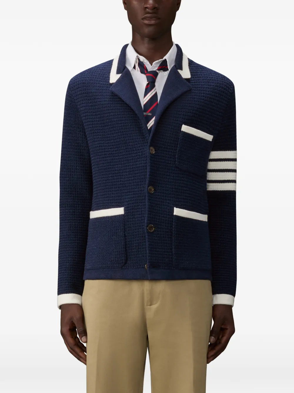 Thom Browne 4-Bar linnen vestjack met textuur Blauw