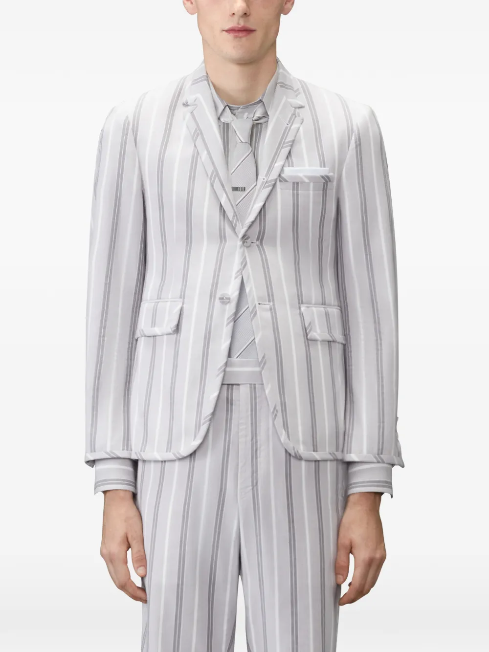  Thom Browne Madras Striped Blazer - Grey 