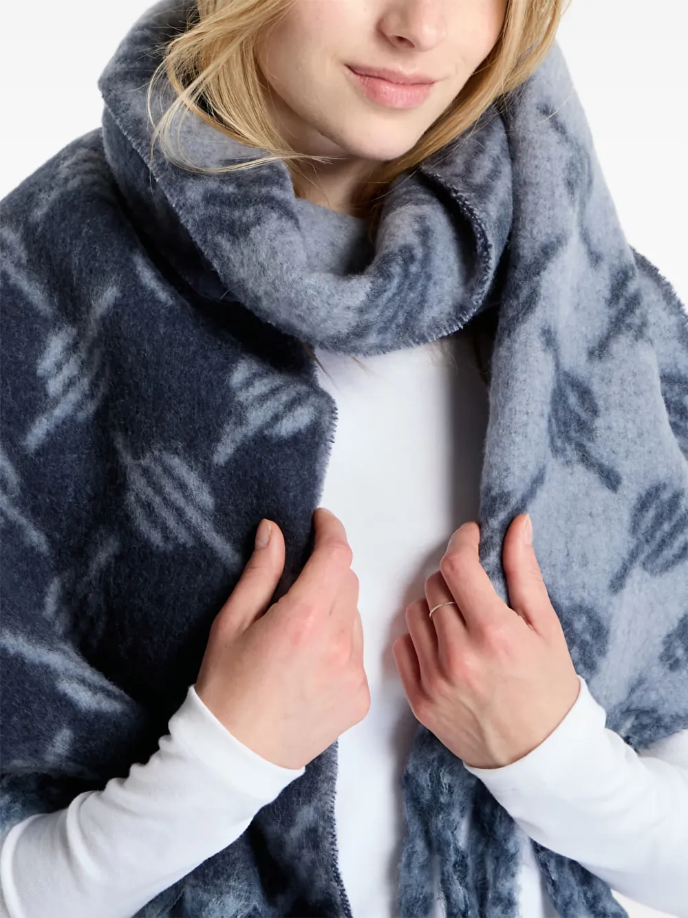  Daily Paper Riyo Monogram Fringed Scarf - Blue 