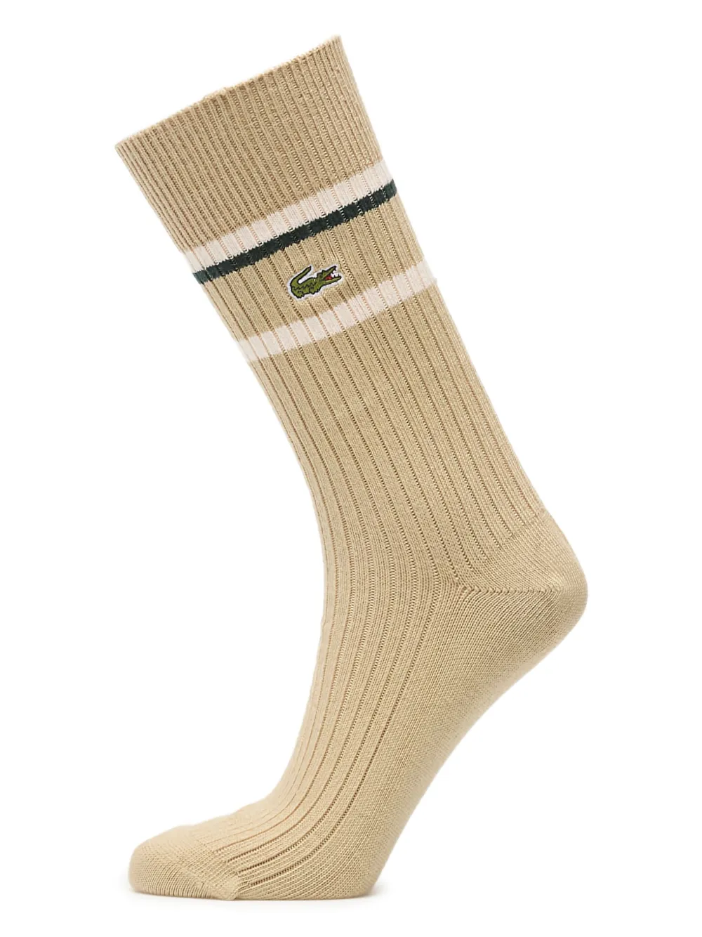 Lacoste Sokken met geborduurd logo en gestreept detail (twee paar) Beige