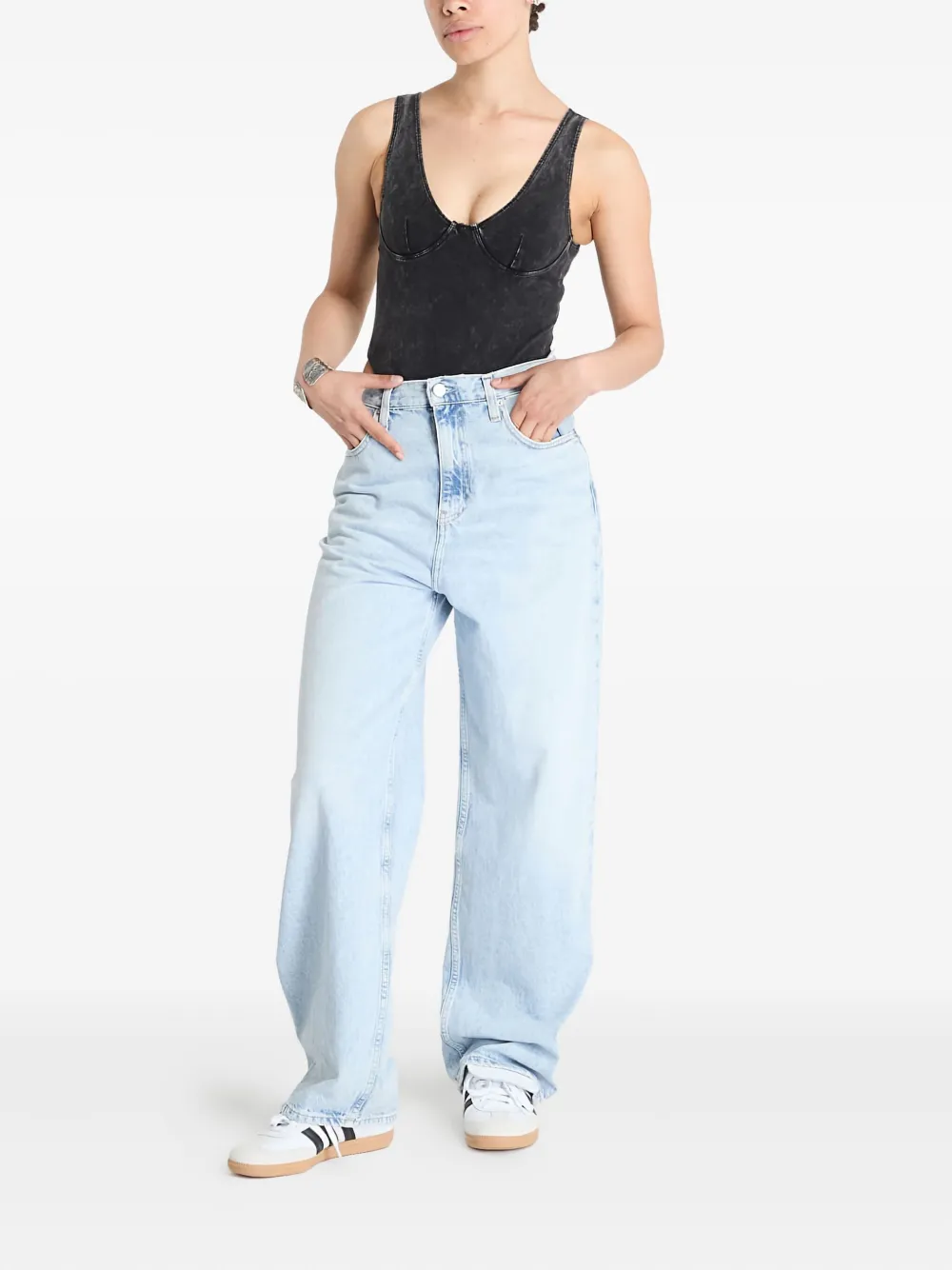 Patta Acid-wash Sleeveless Bodysuit In Black