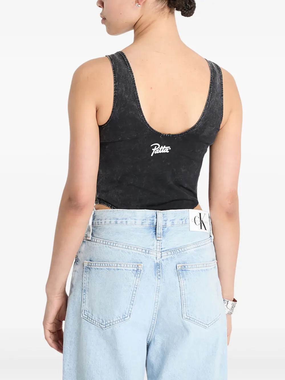  Patta Acid-wash Sleeveless Bodysuit - Black 