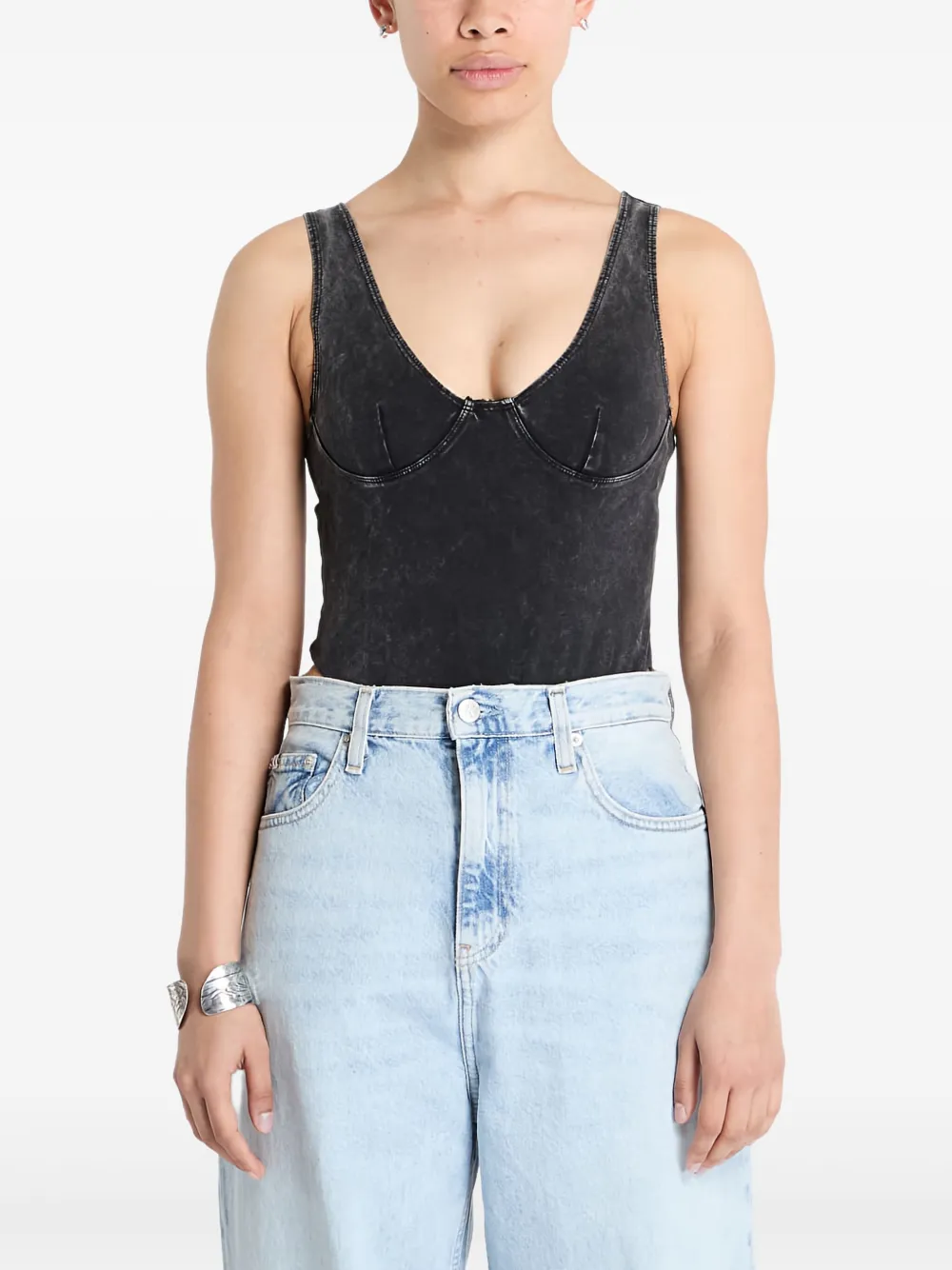 PATTA acid-wash sleeveless bodysuit - Nero