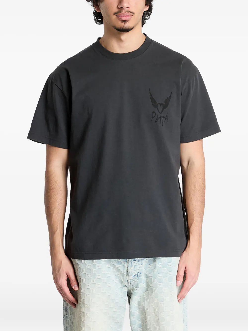 Patta Angelwings-graphic Cotton T-shirt In Gray