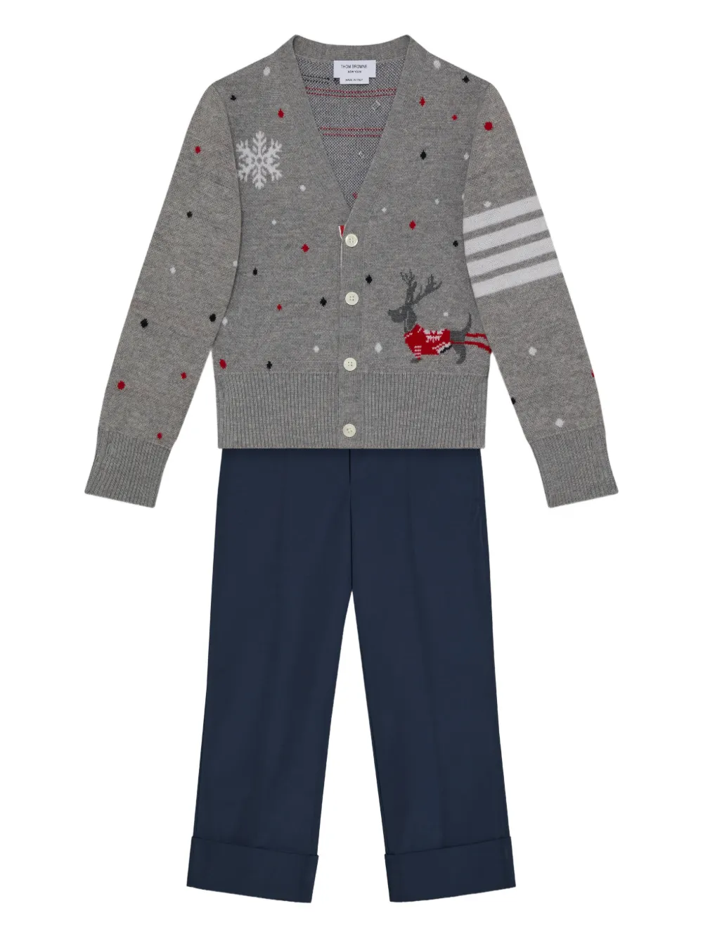 Thom Browne Kids Cardigan con dettaglio a 4 righe - Grigio