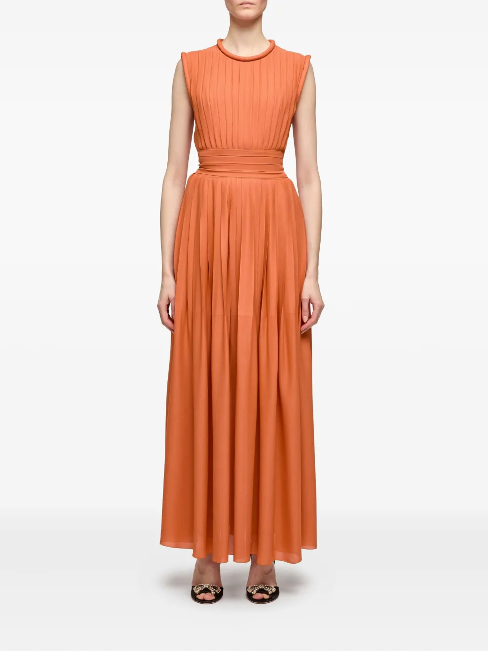 Giambattista Valli Pleated Sleeveless Dress In Orange