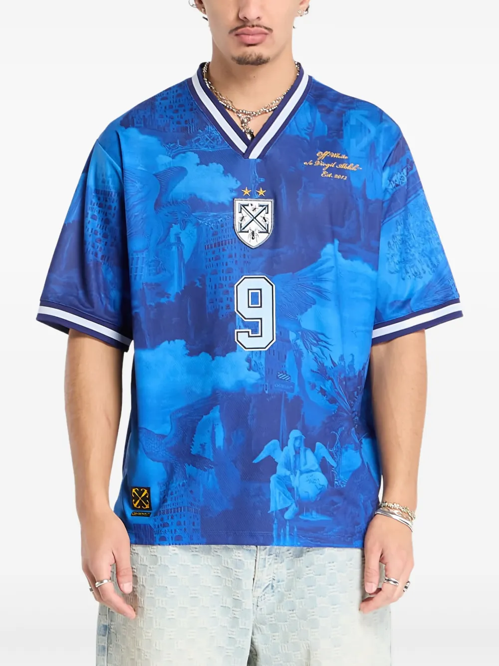 Off-White playera con cuello en V | azul | Image 1