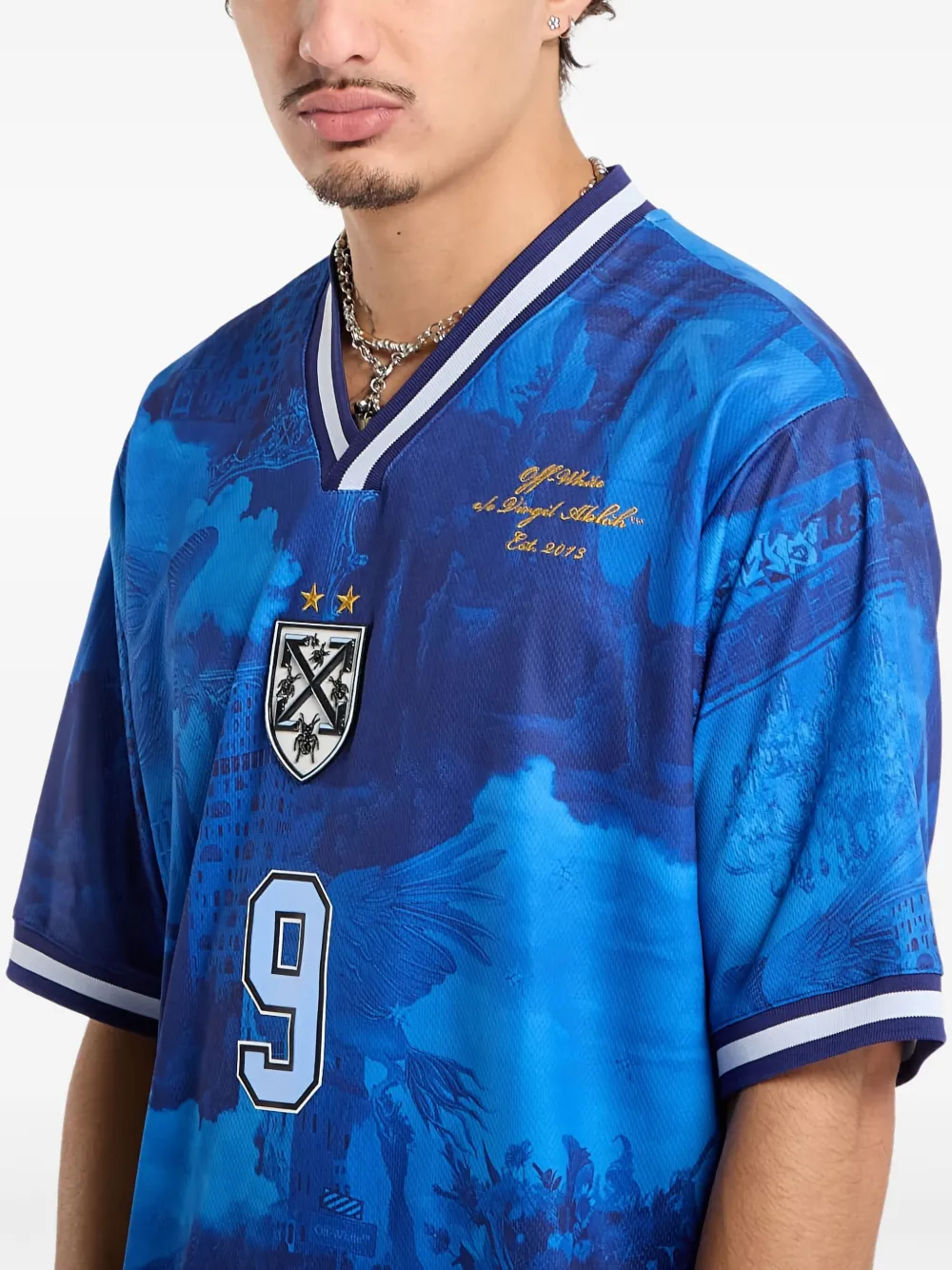 Off-White T-shirt met V-hals Blauw