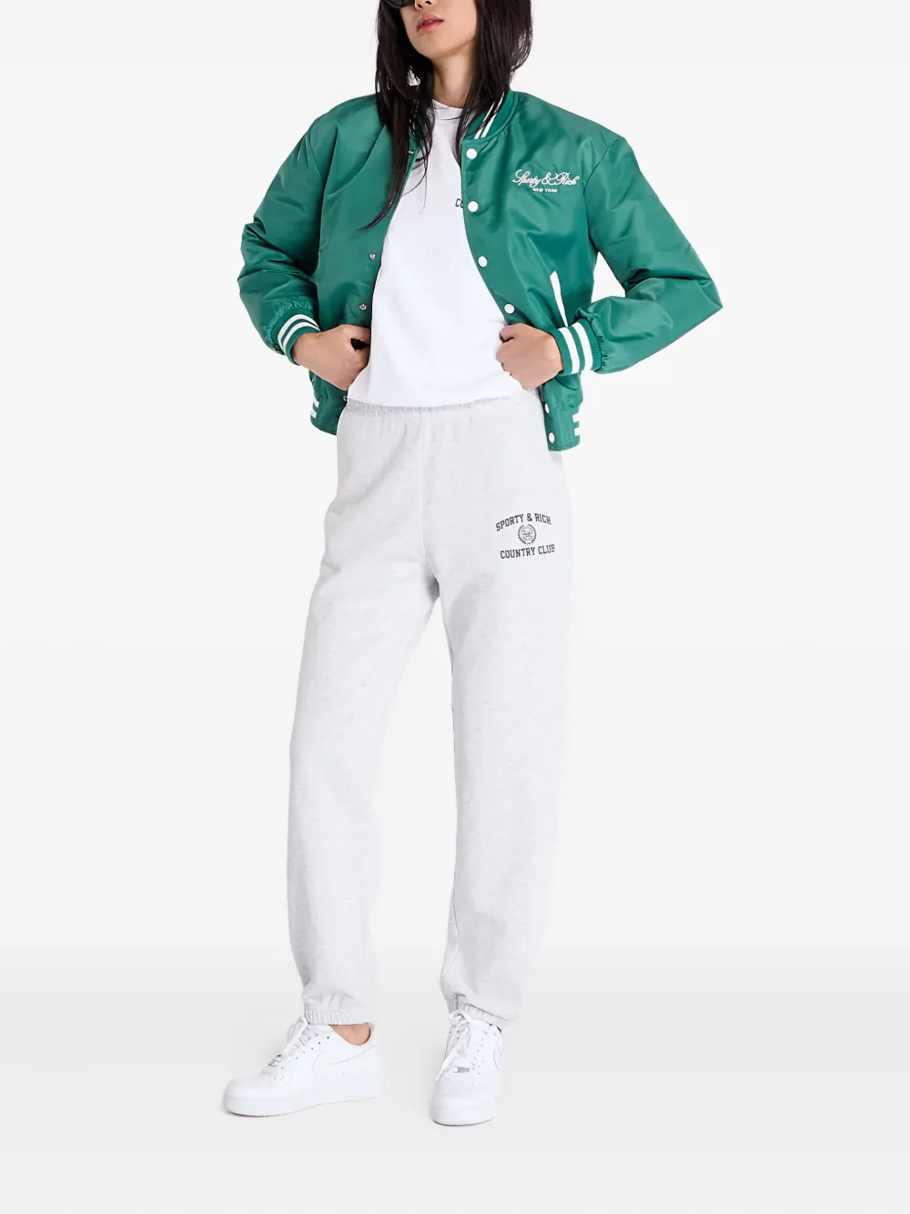 Sporty And Rich Striped Buttoned Varsity Jacket In Green