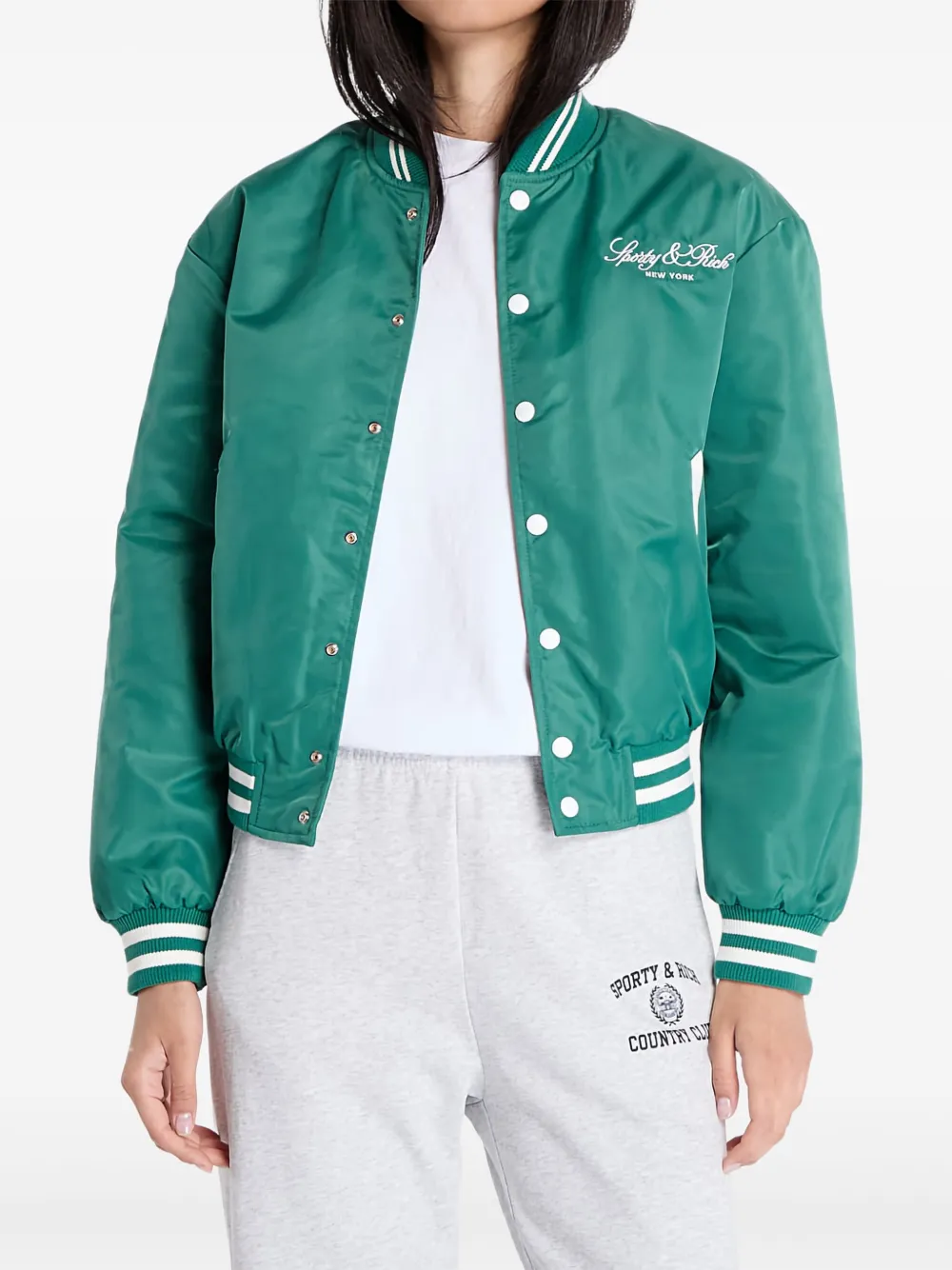 Sporty & Rich ストライプ スタジアムジャンパー - グリーン Sporty & Rich ストライプ スタジアムジャンパー - グリーン