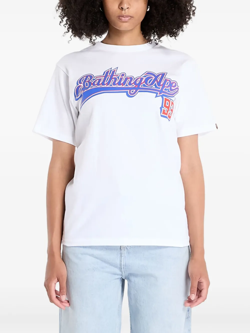 A BATHING APE Katoenen T-shirt met honkbal logoprint Wit