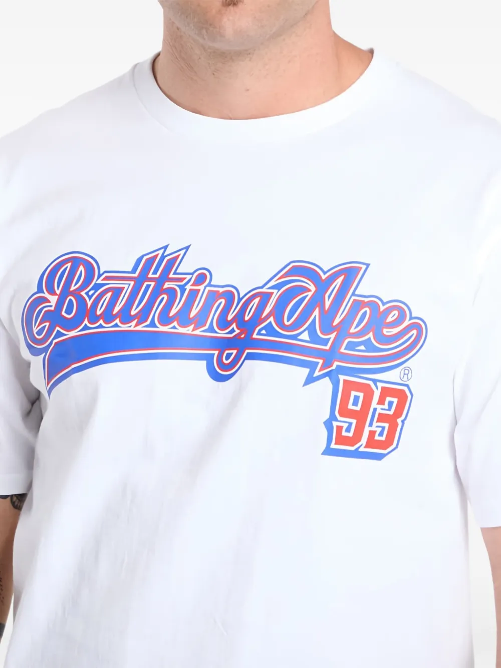 A BATHING APE Katoenen T-shirt met honkbal logoprint Wit