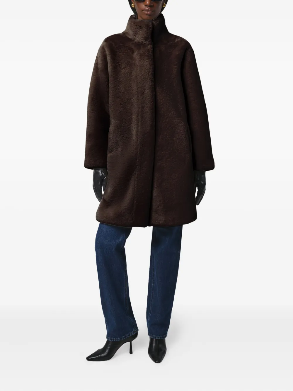 Apparis Blair Funnel-neck Coat In Brown