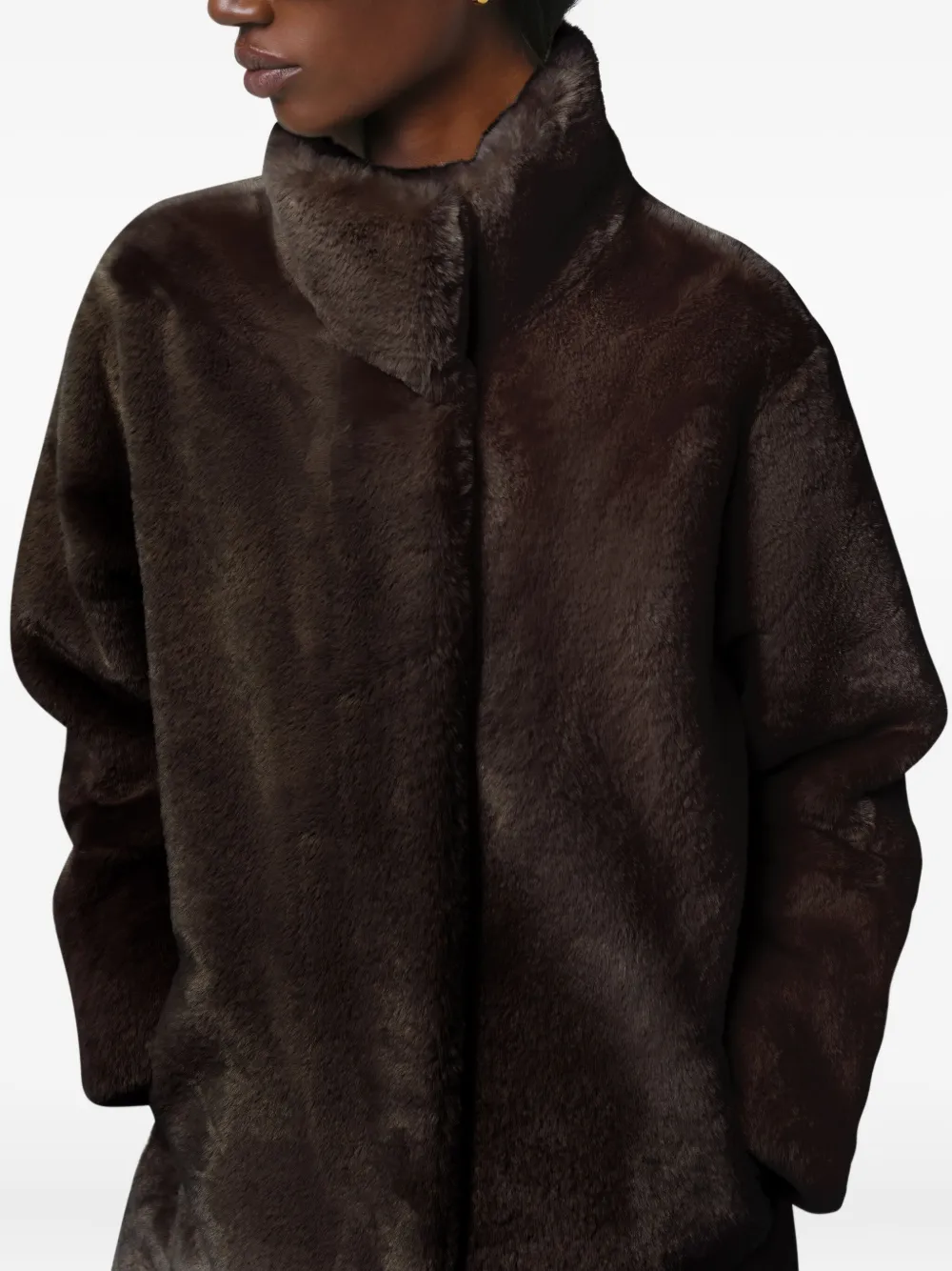 Apparis Blair Funnel-neck Coat In Brown