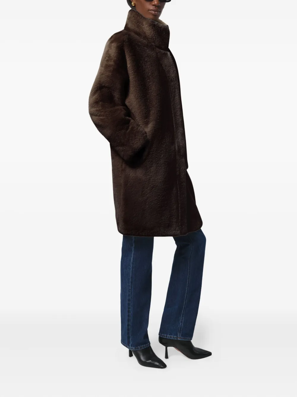 Apparis Blair Funnel-neck Coat In Brown
