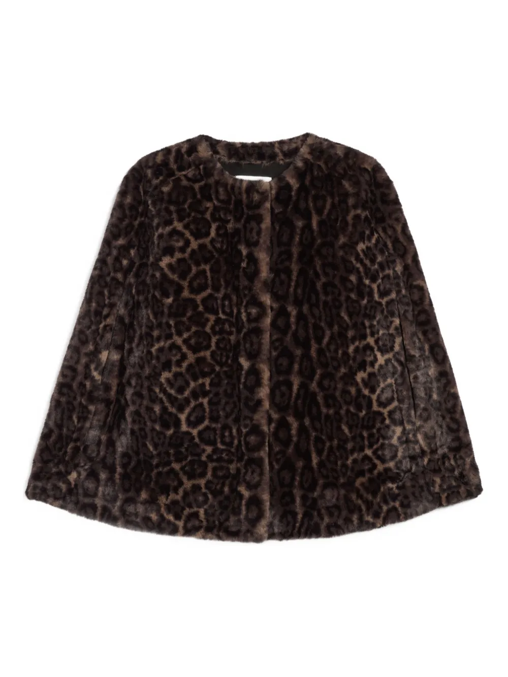 Apparis Sloane Faux Leopard Fur Cape Coat In Brown
