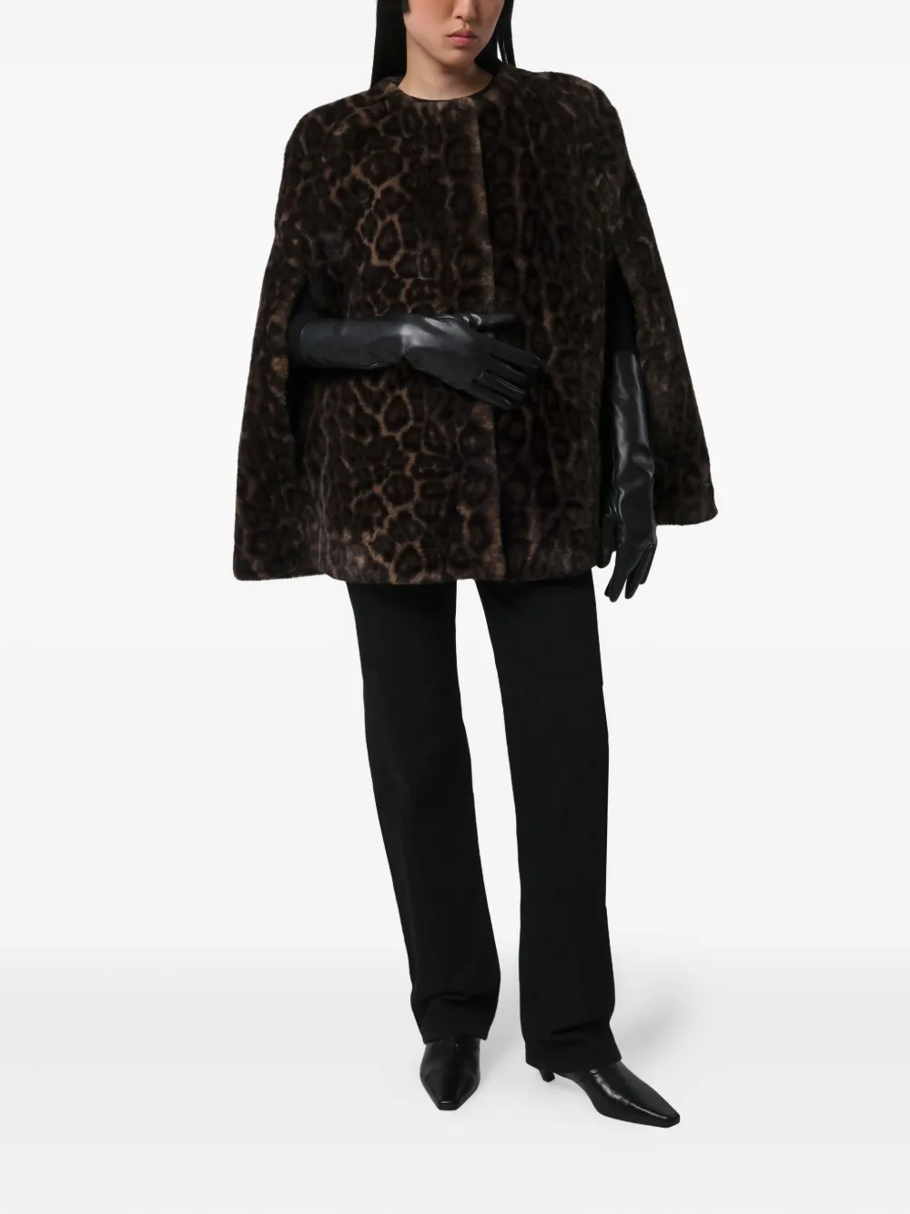 Apparis Sloane Faux Leopard Fur Cape Coat In Brown
