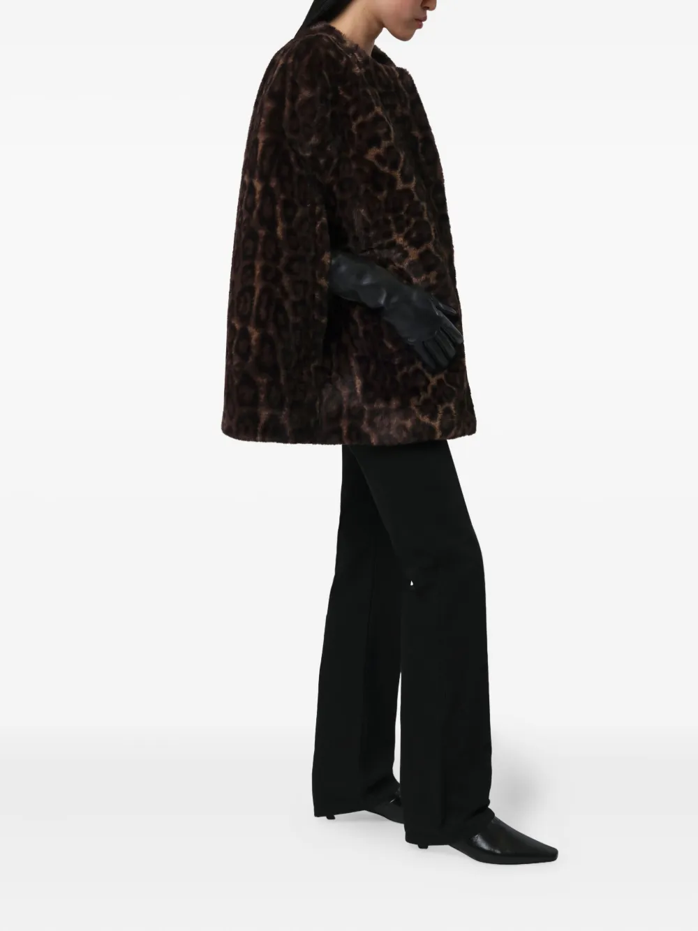 Apparis Sloane Faux Leopard Fur Cape Coat In Brown