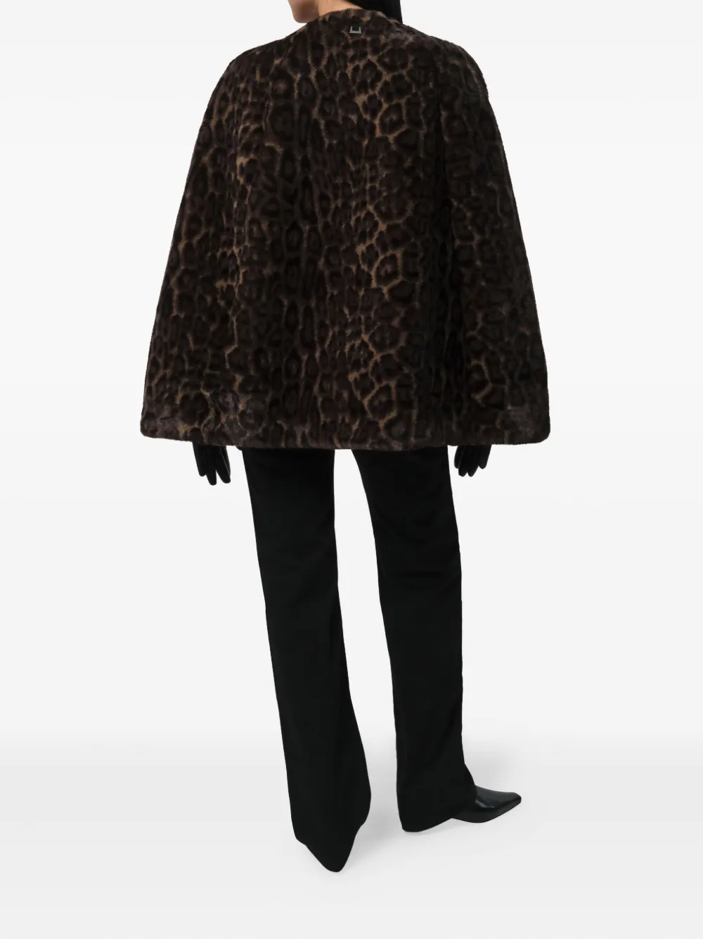 Apparis Sloane Faux Leopard Fur Cape Coat In Brown