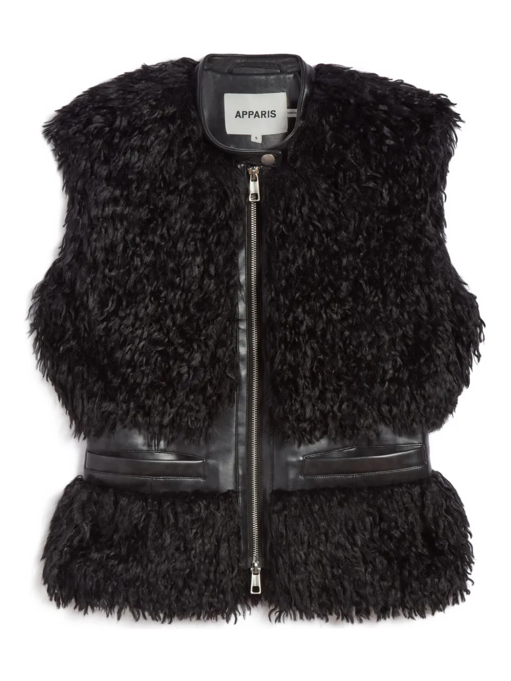 Apparis Cleo Leather Detail Faux Fur Vest In Black
