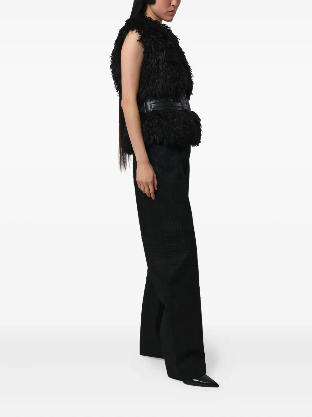 Apparis Cleo Leather Detail Faux Fur Vest In Black