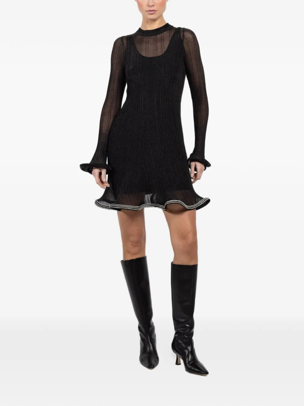 Simkhai ruffled long-sleeve mini dress - Zwart