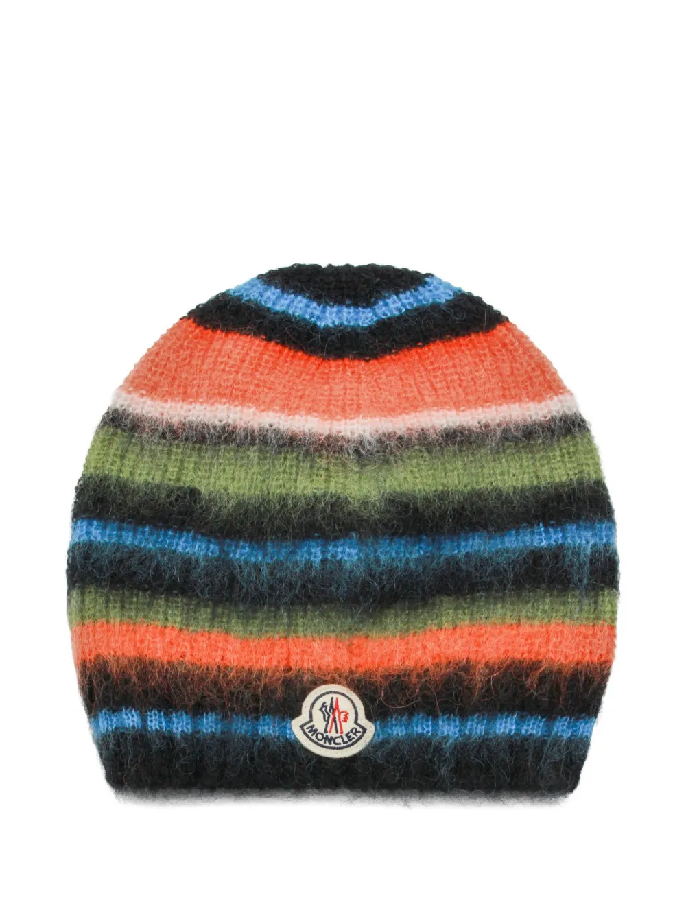 Moncler striped logo-patch beanie hat | Orange | Image 1