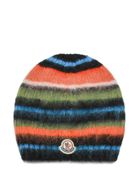 Moncler striped logo-patch beanie hat