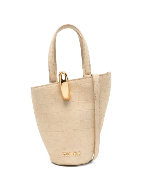 Jacquemus Le Petit Bambola Crocodile-effect Suede Tote Bag in Neutrals
