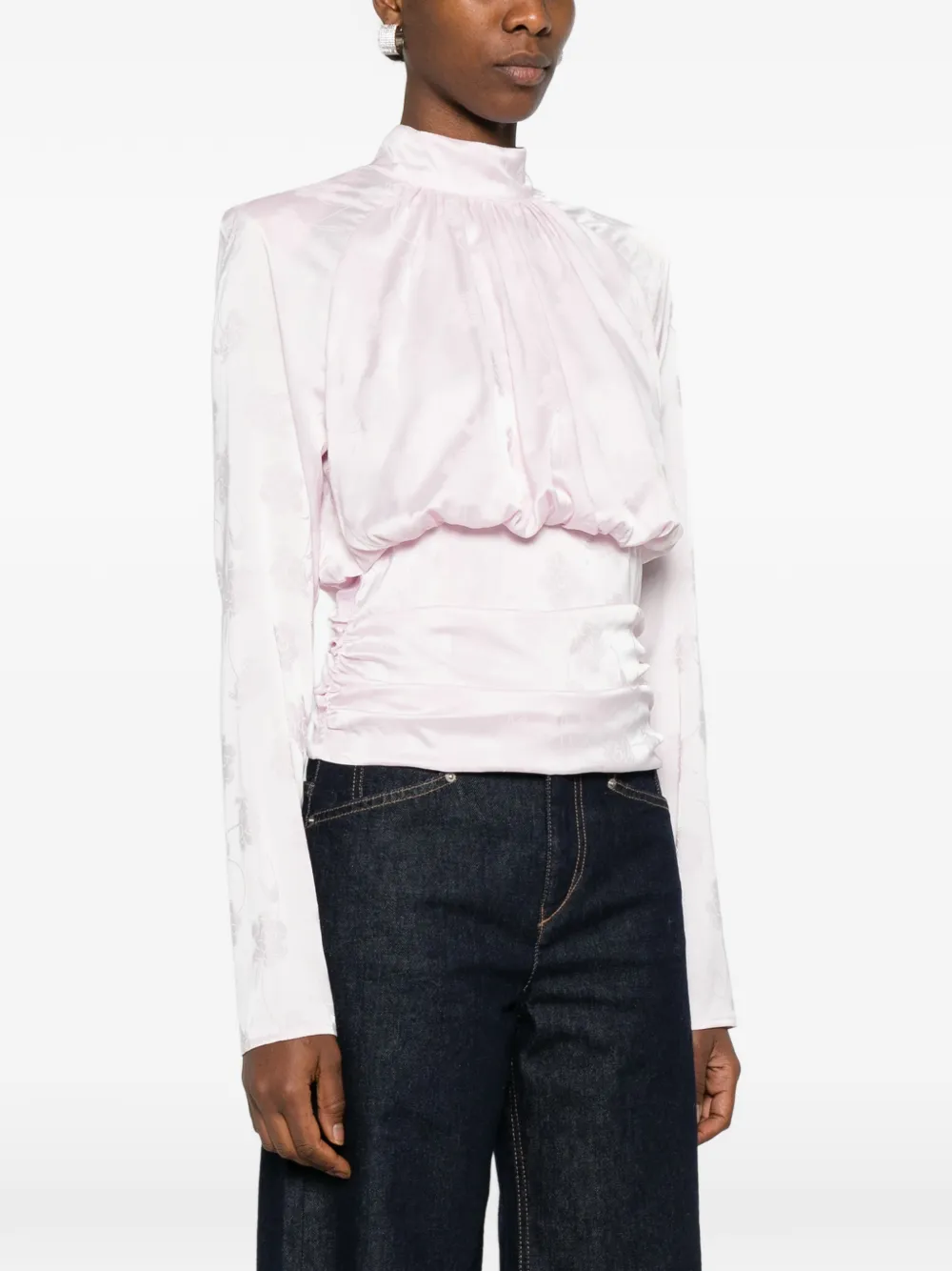 Rotate Birger Christensen Floral-jacquard Long-sleeve Blouse - Pink 