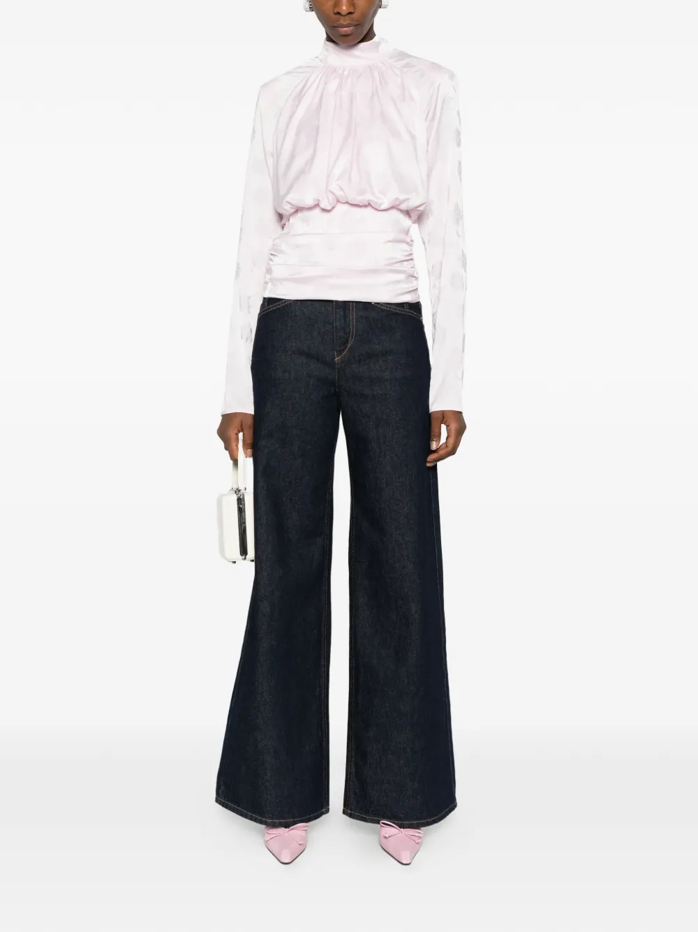 ROTATE BIRGER CHRISTENSEN floral-jacquard long-sleeve blouse - Roze