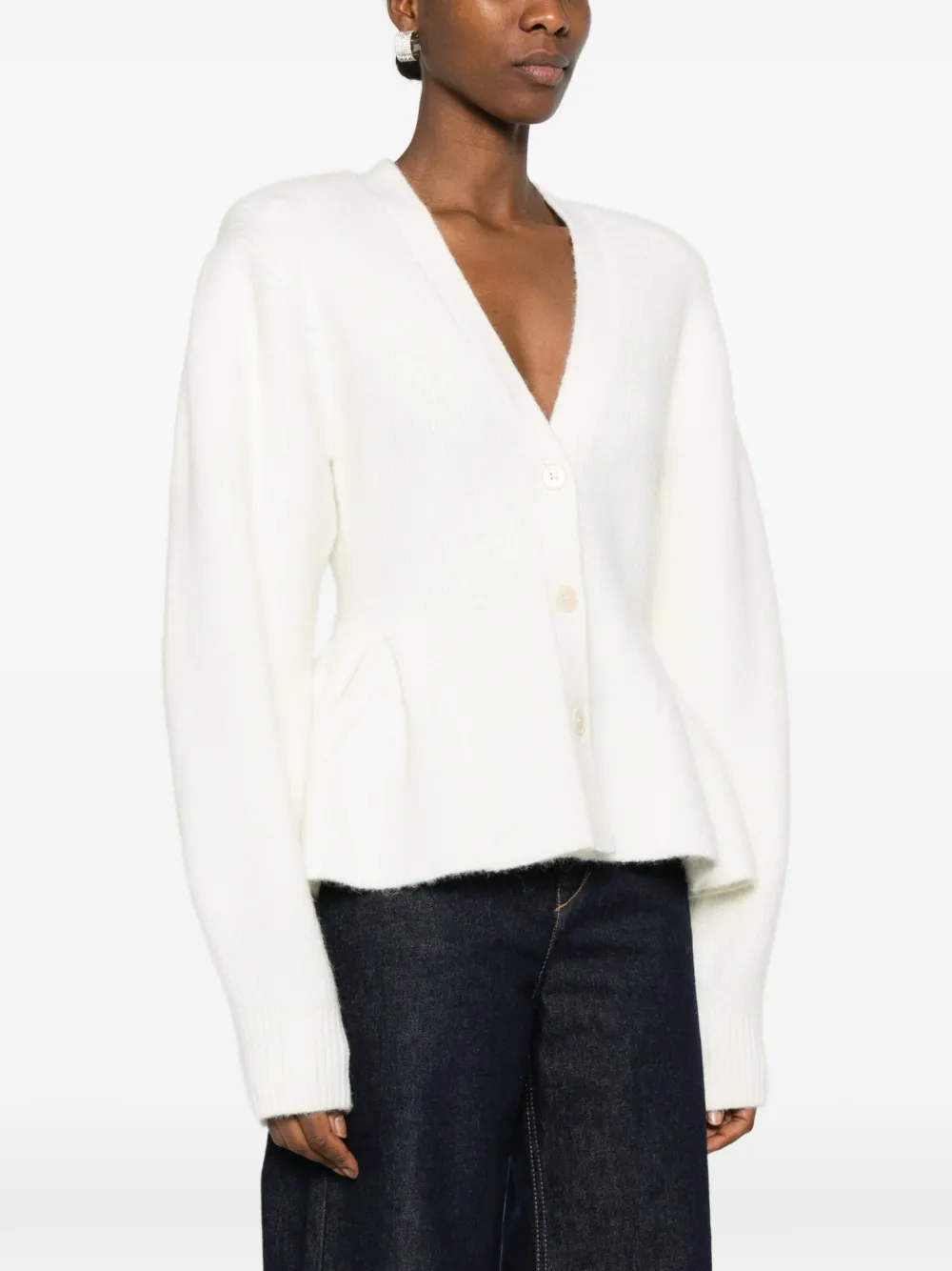 Rotate Birger Christensen Peplum V-neck Cardigan In White