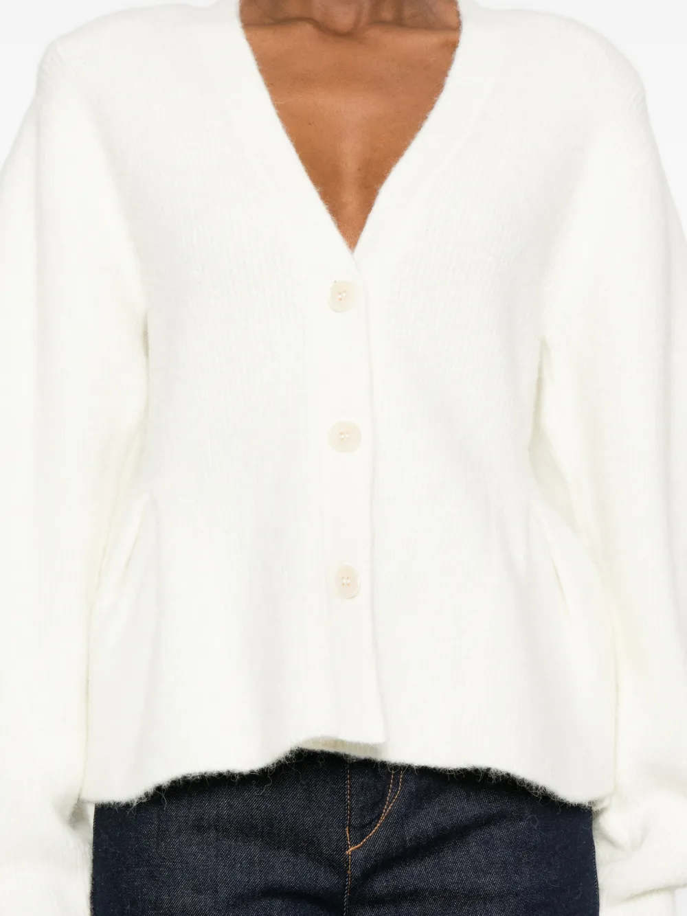 Rotate Birger Christensen Peplum V-neck Cardigan In White