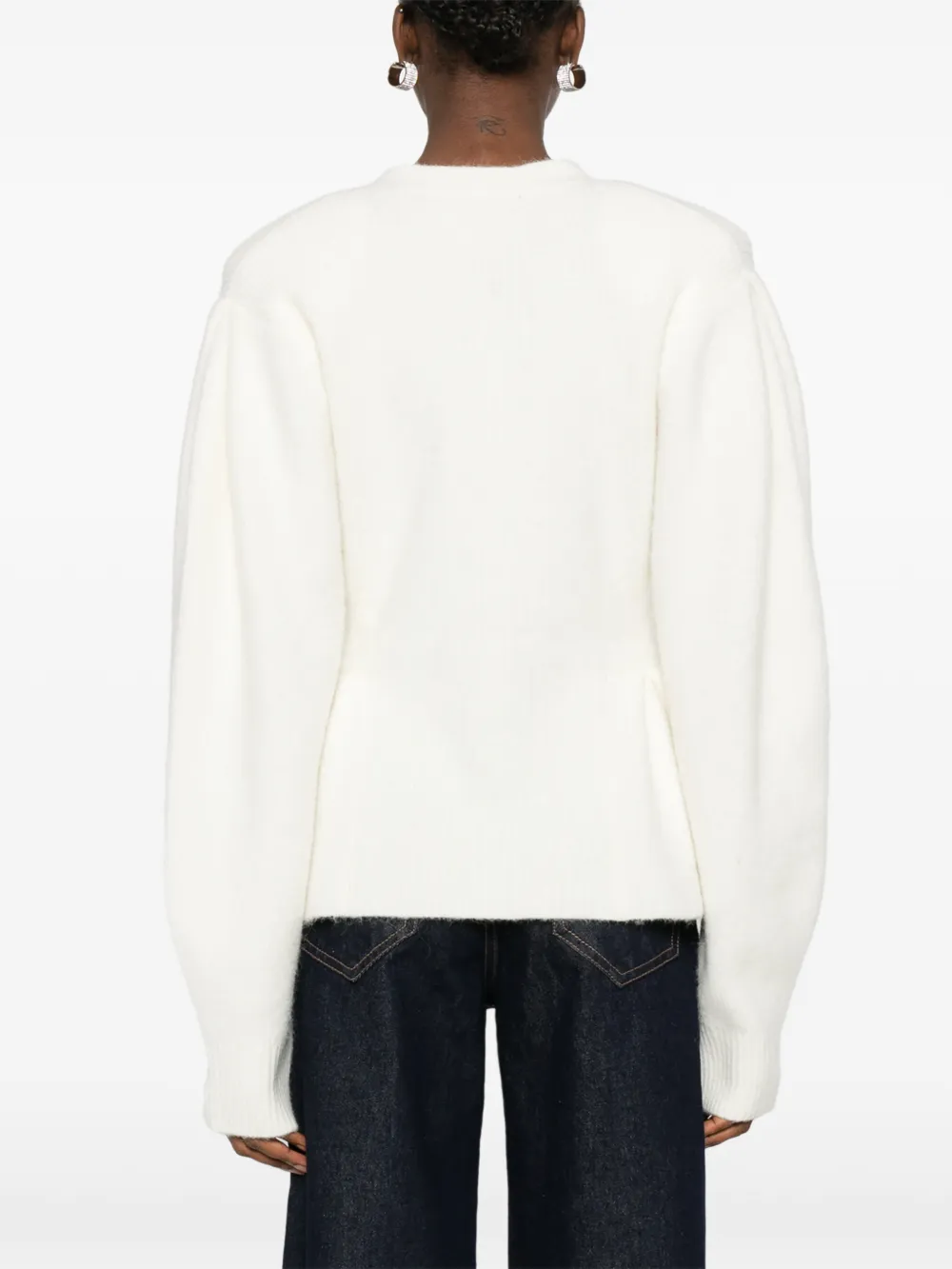 Rotate Birger Christensen Peplum V-neck Cardigan In White