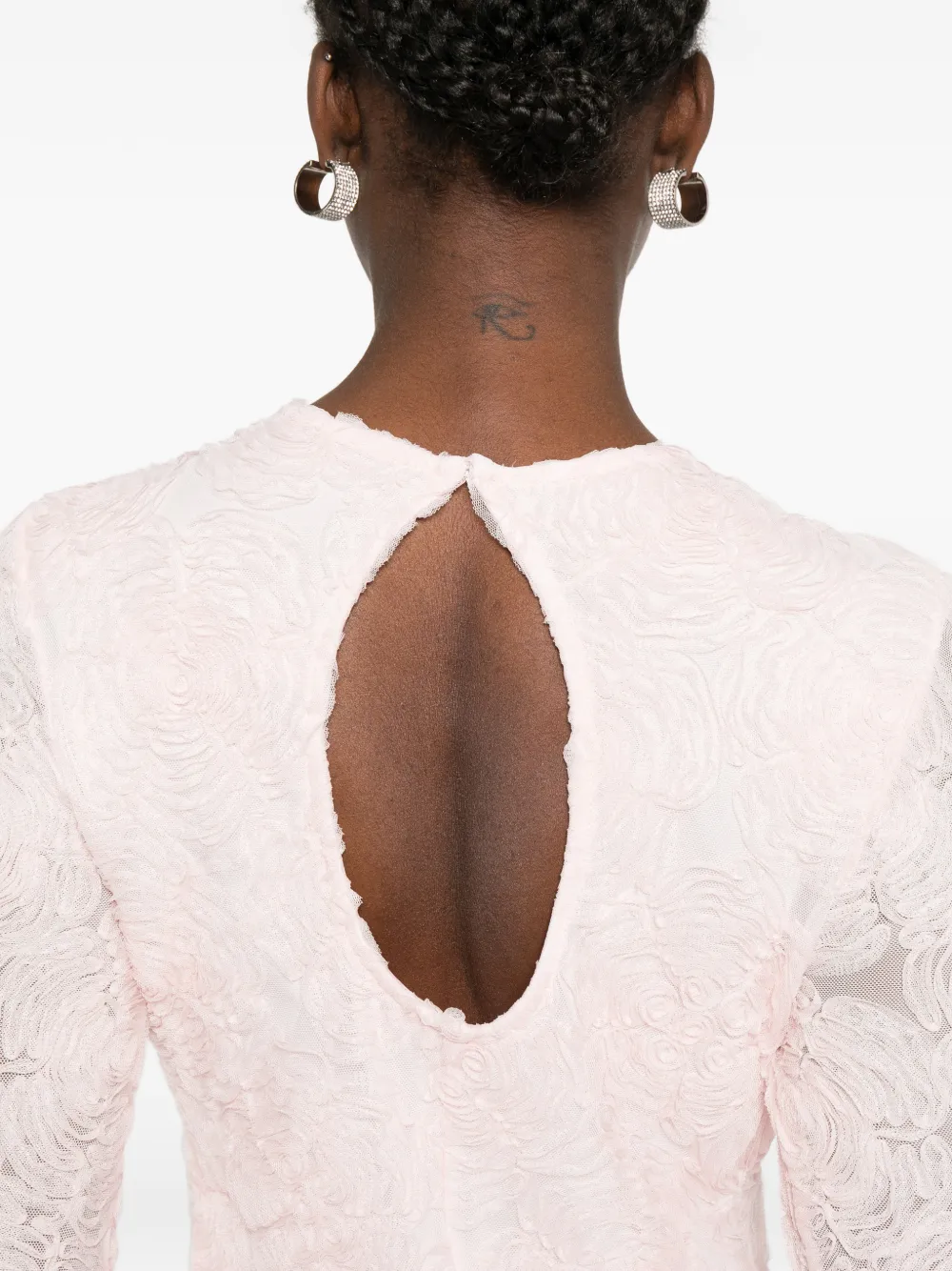 Rotate Birger Christensen Pink Dress With Drop-neck On The Back And All-over Floral Embroidery In Fabric Woman In Pink