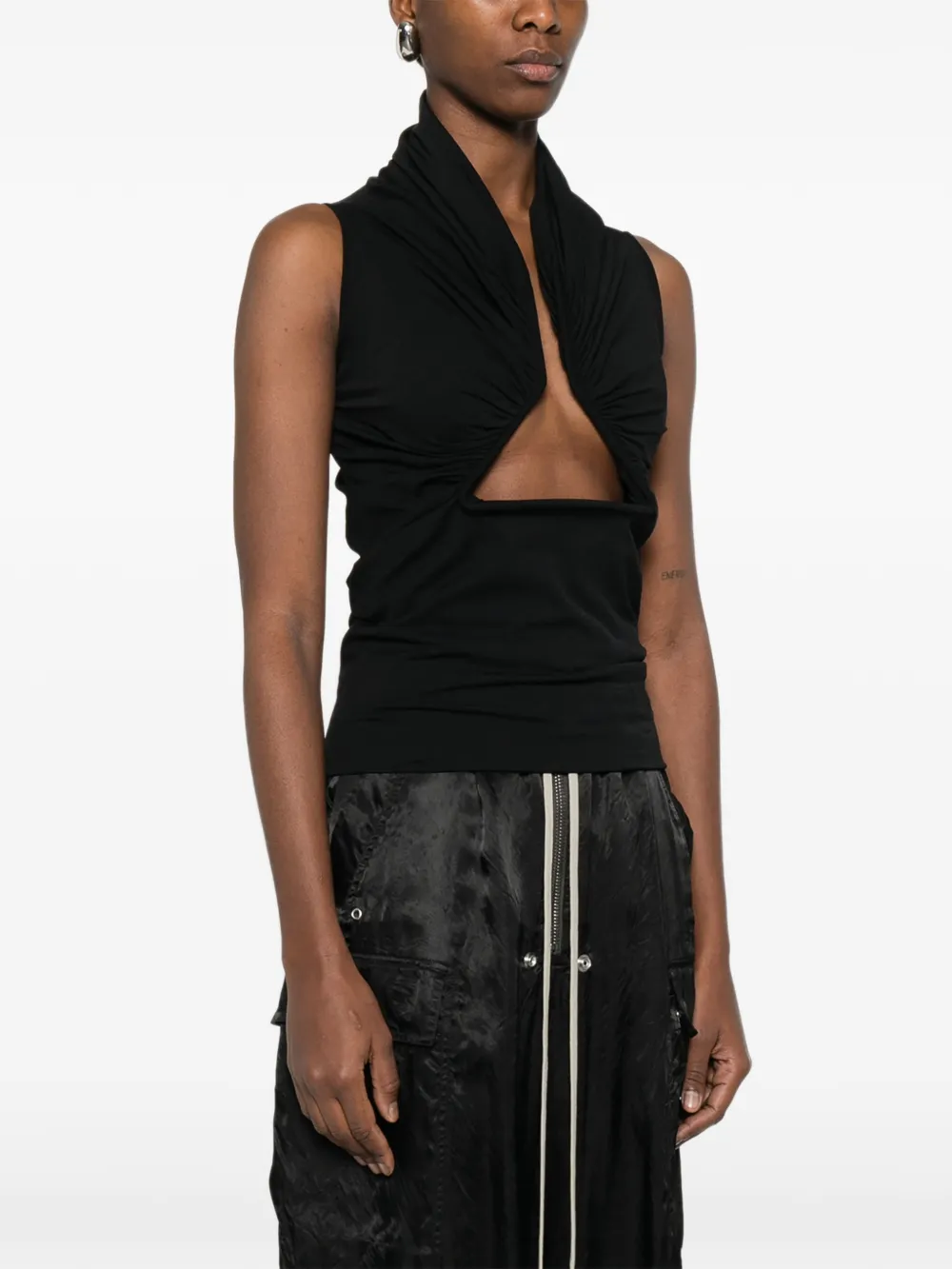  Rick Owens Draped Jersey Top - Black 