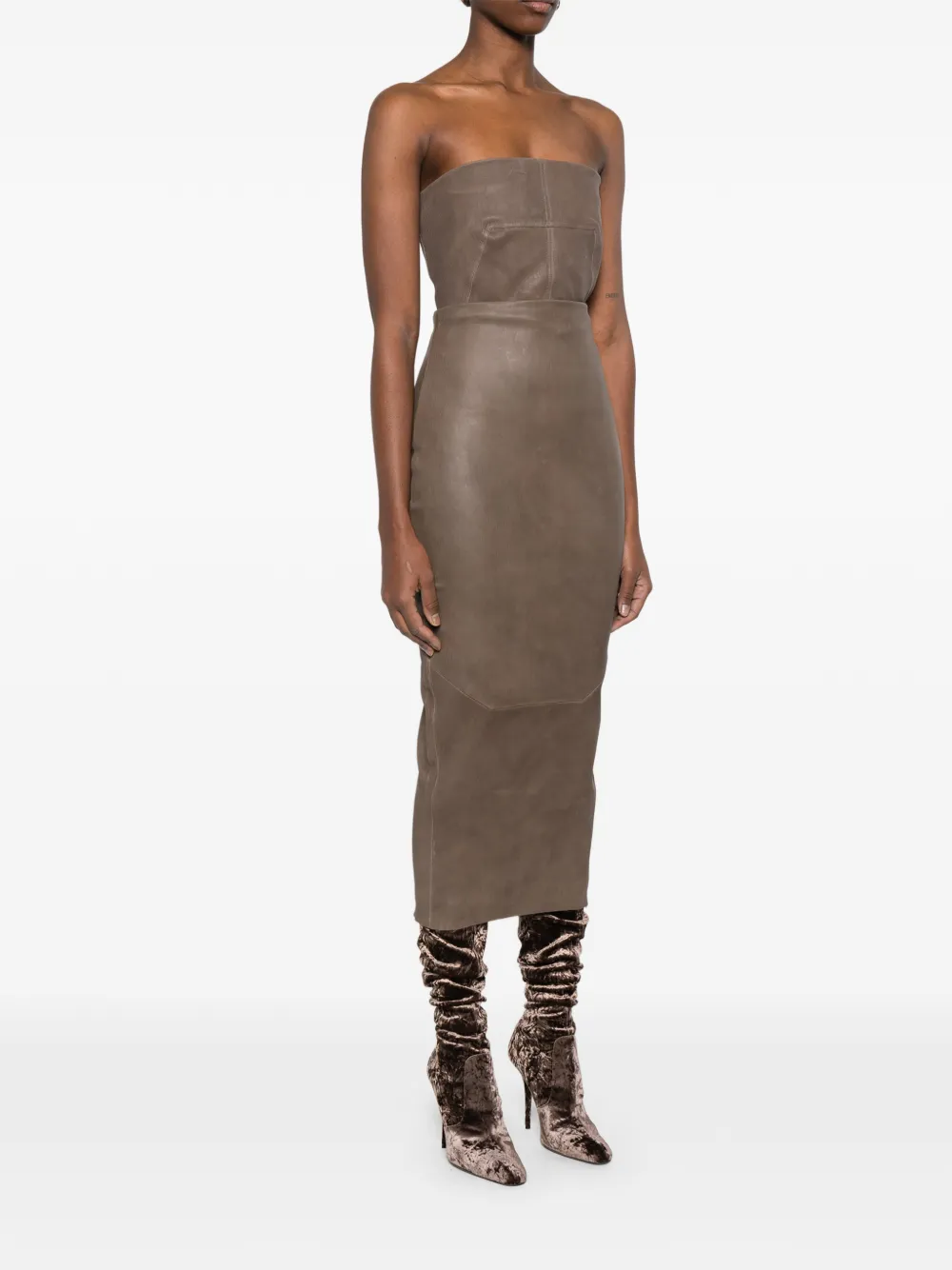  Rick Owens Leather Midi Skirt - Brown 